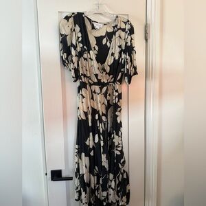 Velvet Black and Cream Floral Wrap Maxi Dress
